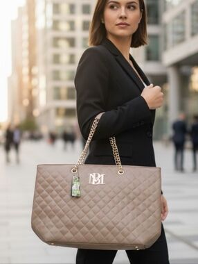 NWT Badgley Mischka Vegan Leather Tote Bag Taupe